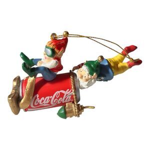 Vintage Coca Cola Christmas Ornament 2 Elves Coke Airplane